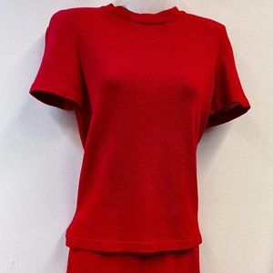 St John's Collection Vintage 80% Wool Red Top & Skirt Set Size Small 4